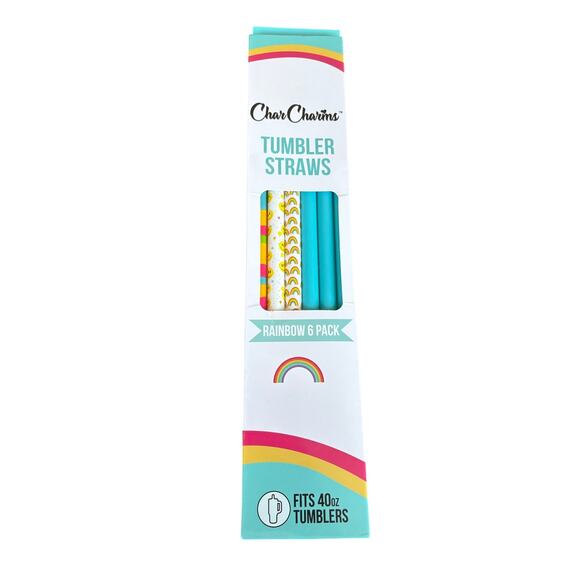 Char Charms 40oz Tumbler Straws Rainbow 6 pack - Picture 1 of 1